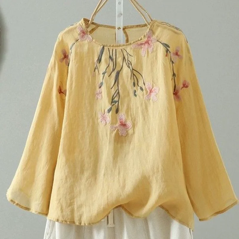 

Женская летняя рубашка с длинным рукавом, легкая и свободная, модный новый стиль, повседневный топ из хлопка и льна