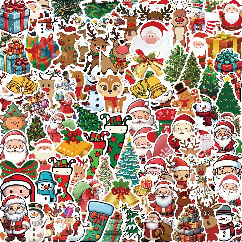 10/50/100 Stuks Schattige Kerst Santa Claus Graffiti Stickers Esthetische Diy Bagage Fiets Telefoon Nieuwjaar Cadeau Decoratie Sticker Speelgoed