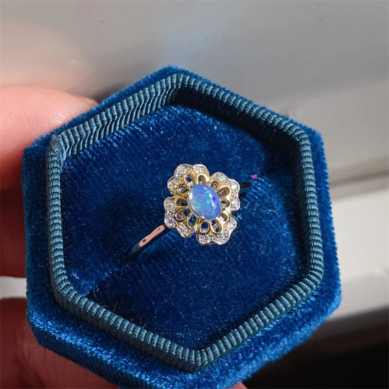 Legit cincin Opal perak S925 asli wanita, untuk wanita anak perempuan batu permata asli alami dengan sertifikat 5x4mm bentuk bunga