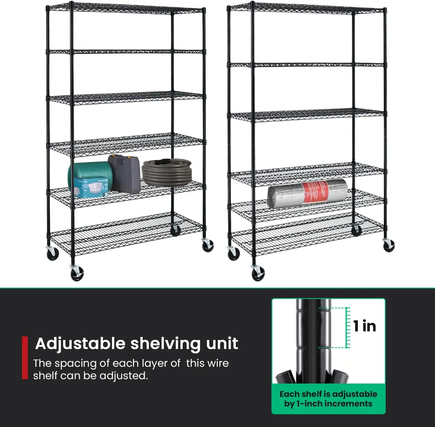 Commercial Grade 6 Tier Adjustable Storage Shelf Heavy Duty Metal Shelf NSF Certified Wire Shelving Unit with Wheels 6000LBS