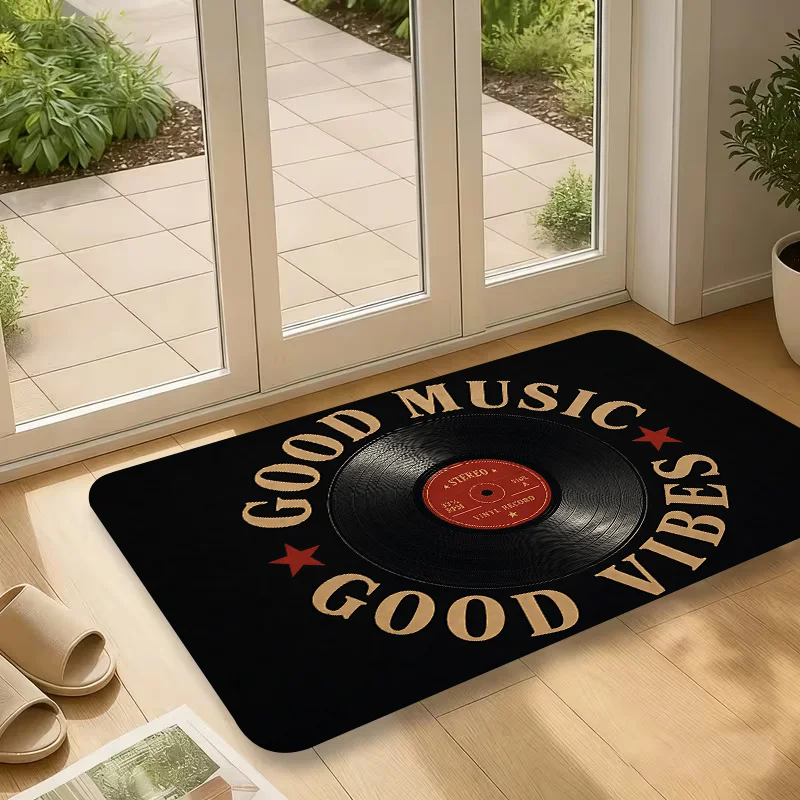 Retro Vinyl Record Mat Good Music Vibes Stereo Print Floor Pad Polyester Music Lover Gift Decor Rug Carpet Mat