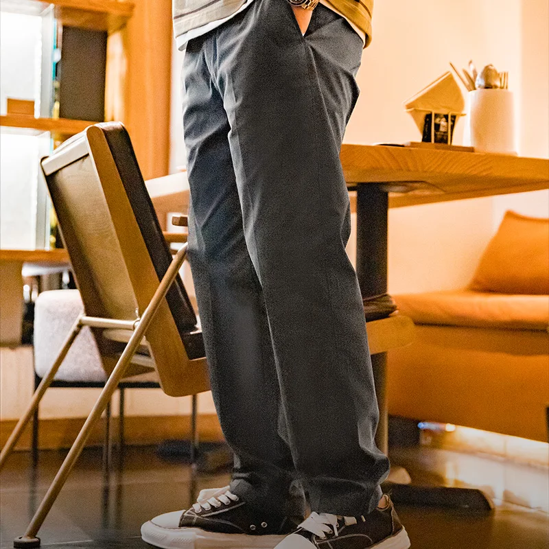 Maden Vintage Straight Fit Blazer Trousers for Men's Spring Autumn Khaki Versatile Tapered Pants Elastic Waist Casual Trousers