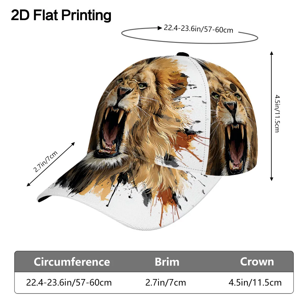 Roaring Lion Art Printed Baseball Cap Adjustable Design Sports Running Cap Hand Washable or Dry Cleaned Stylish Duckbill Cap