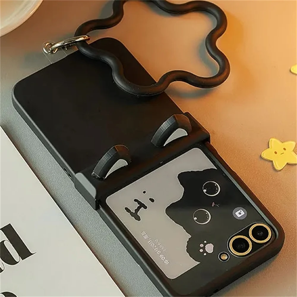 Korean Japan Cute Cat Ears Black Phone Case For For Motorola Razr 60 50ultra Razr 40 Ultra For Samsung Galaxy Z Flip 7/6/5/4/3 - náhled 3