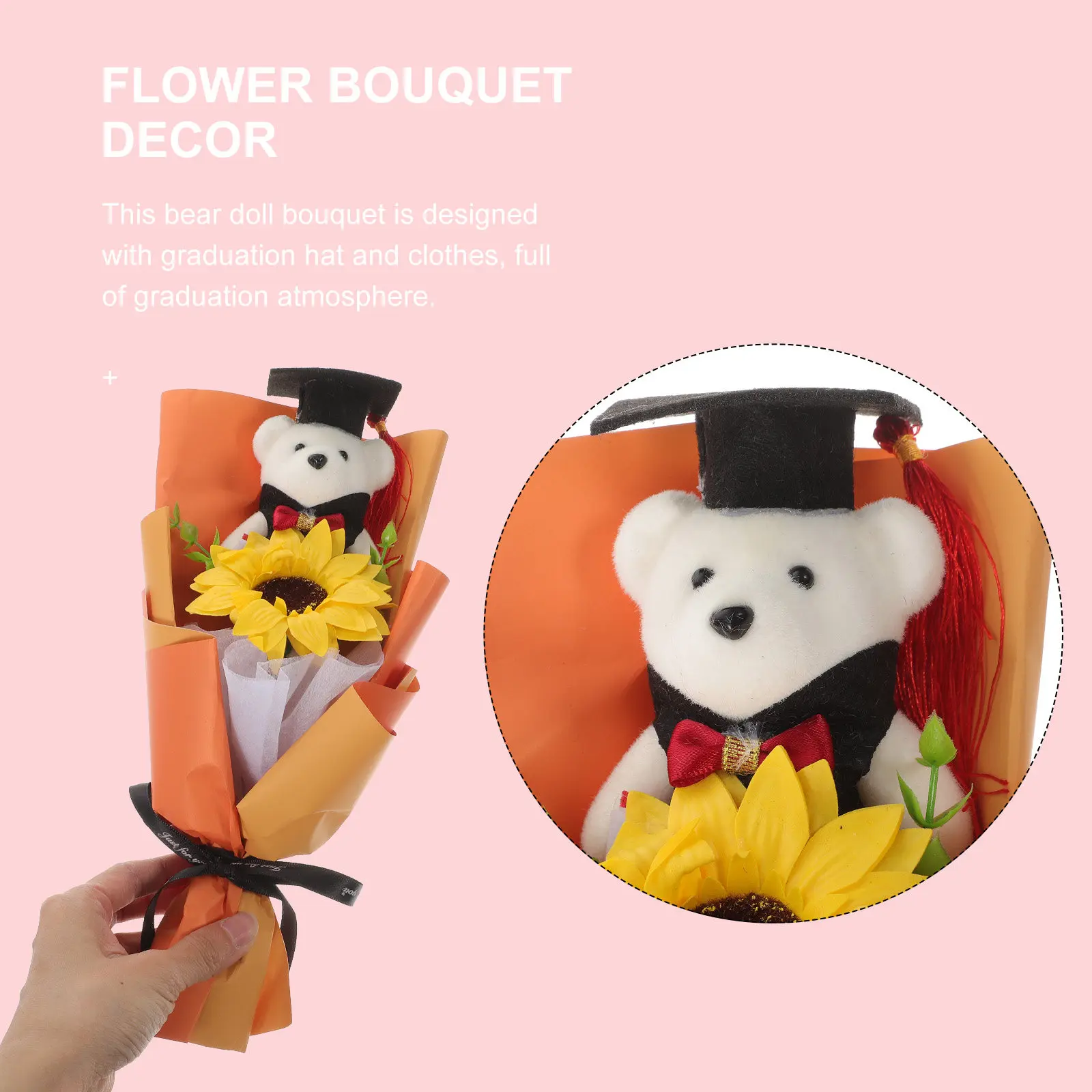 

Graduation Bear Bouquet Artificial Sunflower Flowers Gifts for Ceremony Party Photo Props Decor Home Joyful