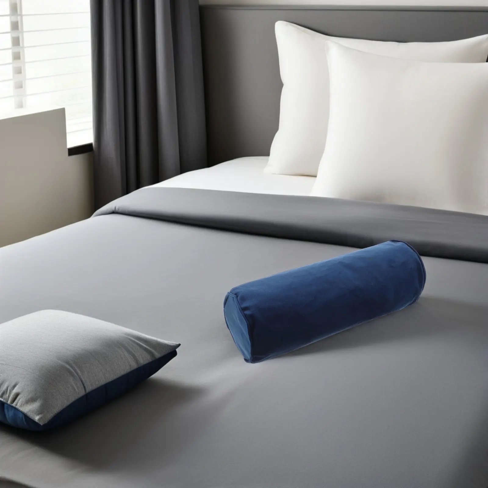 Round Pillowcase Cylinder Neck Roll Pillow Cover 40x15cm Soft Zipper Removable Travel Sofa Bedroom Cushion Cover