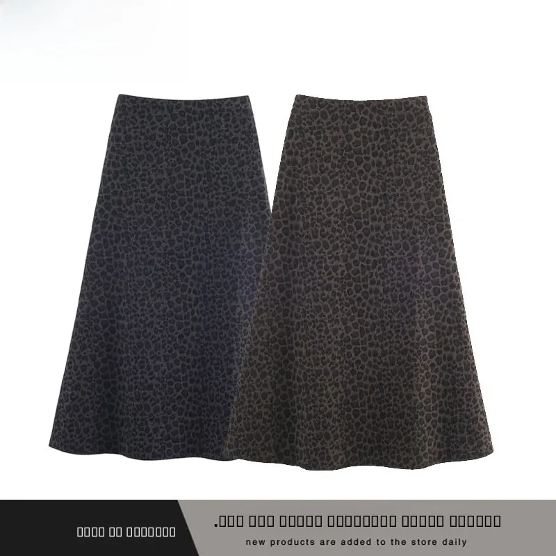 

Модная длинная юбка трапециевидной формы с леопардовым принтом, уличная женская юбка со стойкой на талии, полиэфирное волокно для поездок на работу Ci, осень