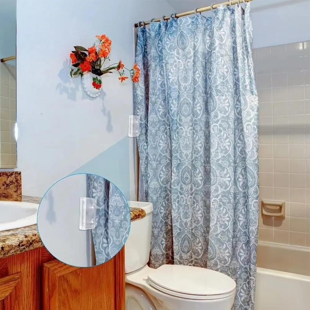 2/4/6/8Pcs Non-Punching Curtain Closure Clip Transparent Windproof Shower Curtain Clips Does Not Harm Wall Self-adhesive