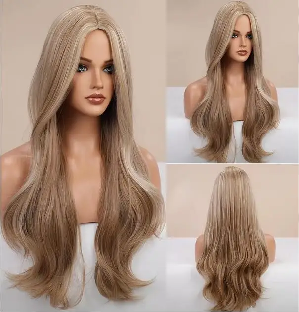 Synthetic  Heat Resistant Hair Fake Scalp Long Wavy Ash Blonde