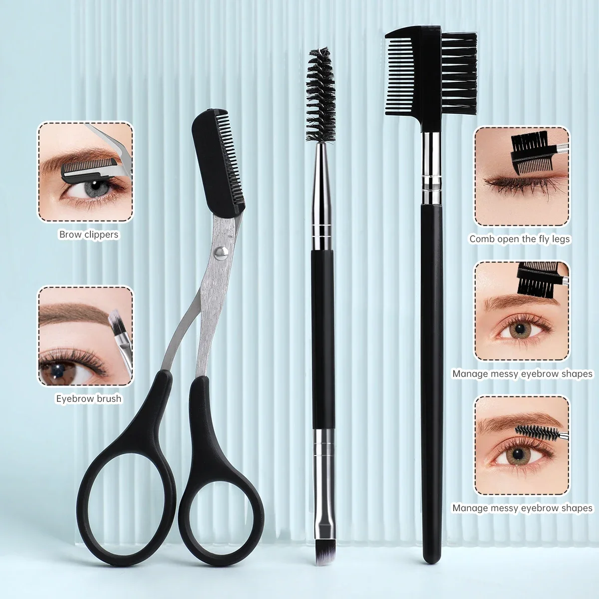 8-delige roestvrijstalen precisie wenkbrauw trimgereedschapset, een set handig wenkbrauw trimgereedschap, geschikt voor mannen.