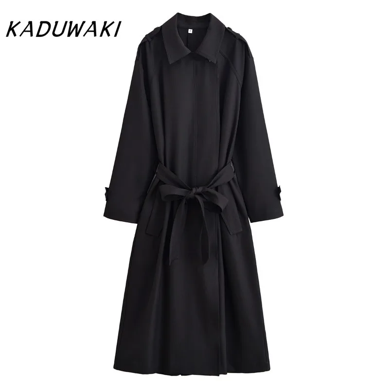 

KADUWAKI European and American Style Retro Black Women's Trench Casual Temperament Simple Chic Loose Version Windbreaker Jacket