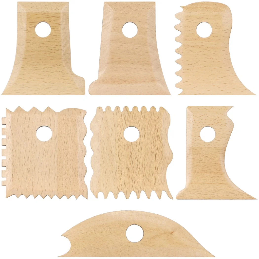 7Pcs/Set Pottery Tools Pottery Clay Foot Shaper Tools Beech Wood Pottery Trimming Tools Wooden Profile Rib Bundle Food Shapers