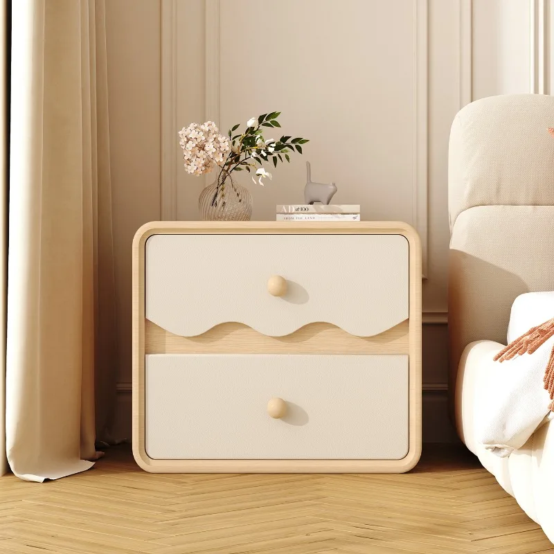 

Bedside table solid wood leather 2025 creative new small simple modern medieval cream style home bedroom storage