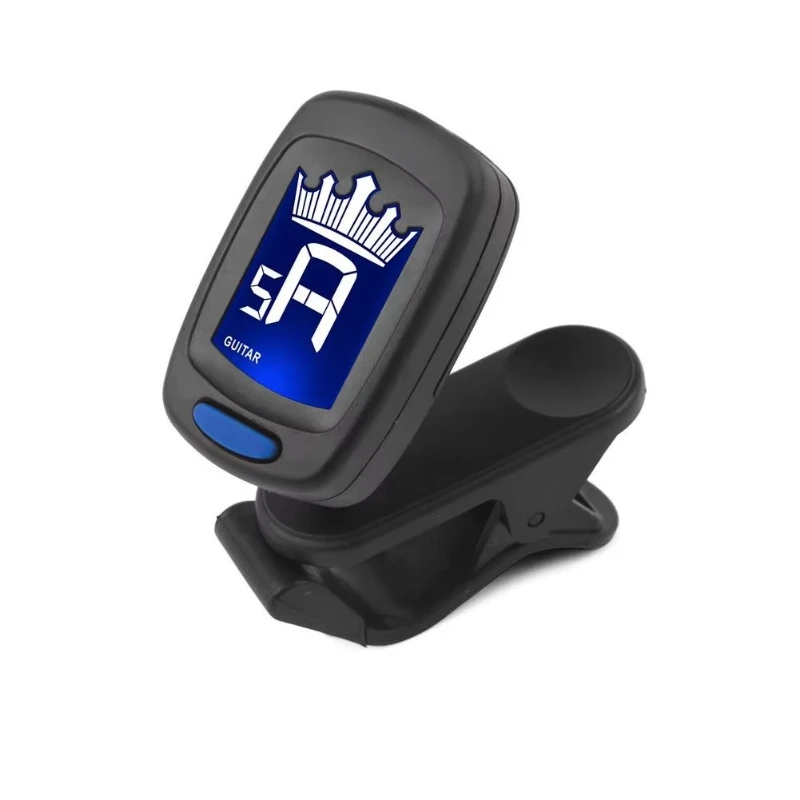 Clip-on tuner with crown display for original sounding bass, violin, ukulele for precise digital tuning