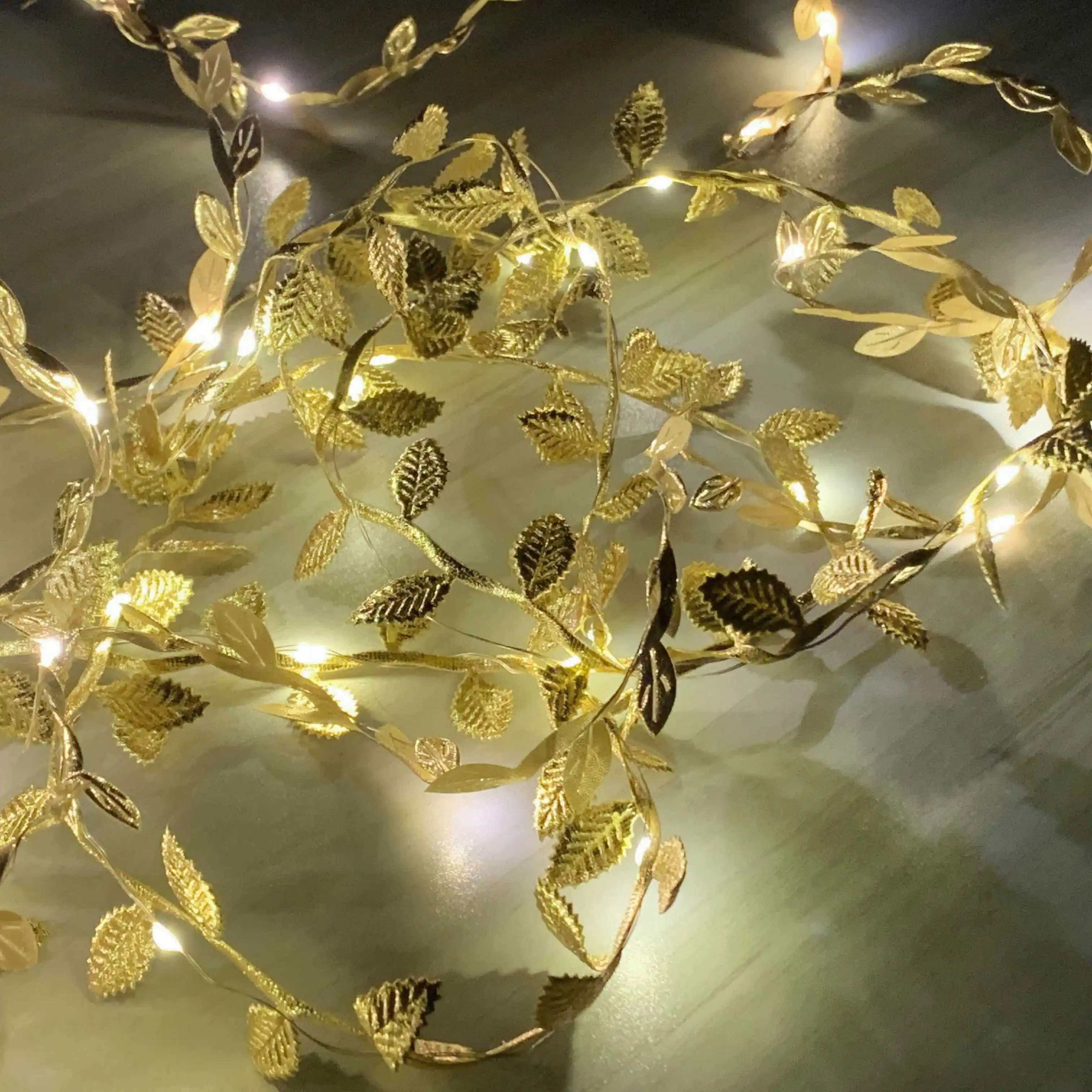 2M 20LED Golden Leaves String Fairy Lights For Wedding Birthday Party Decoration Home Garden Artificial Plant Garland Vine Light