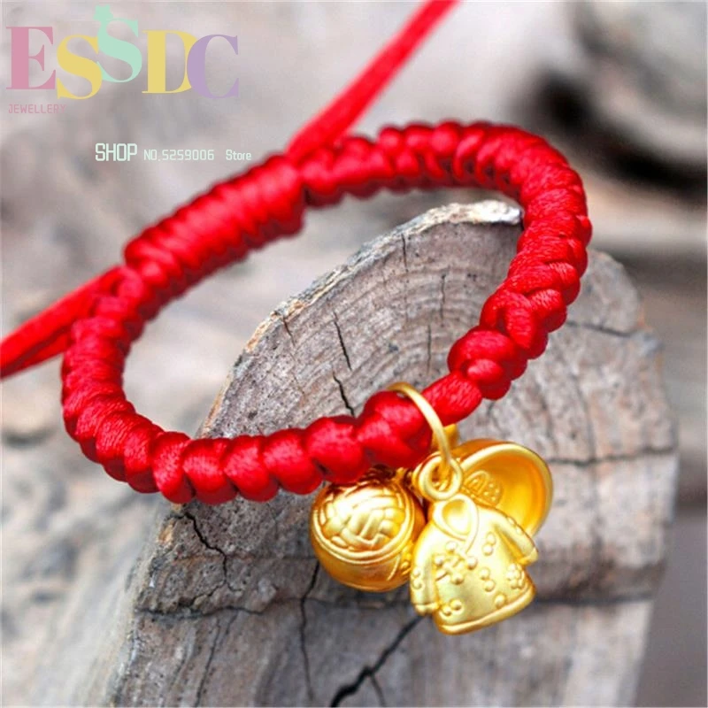 Baby Red Rope 999 Silver Golden Charm Pendant Children  0-7 Years Lucky Bracelet Hand Knitted Anti Bite Design Wholesale