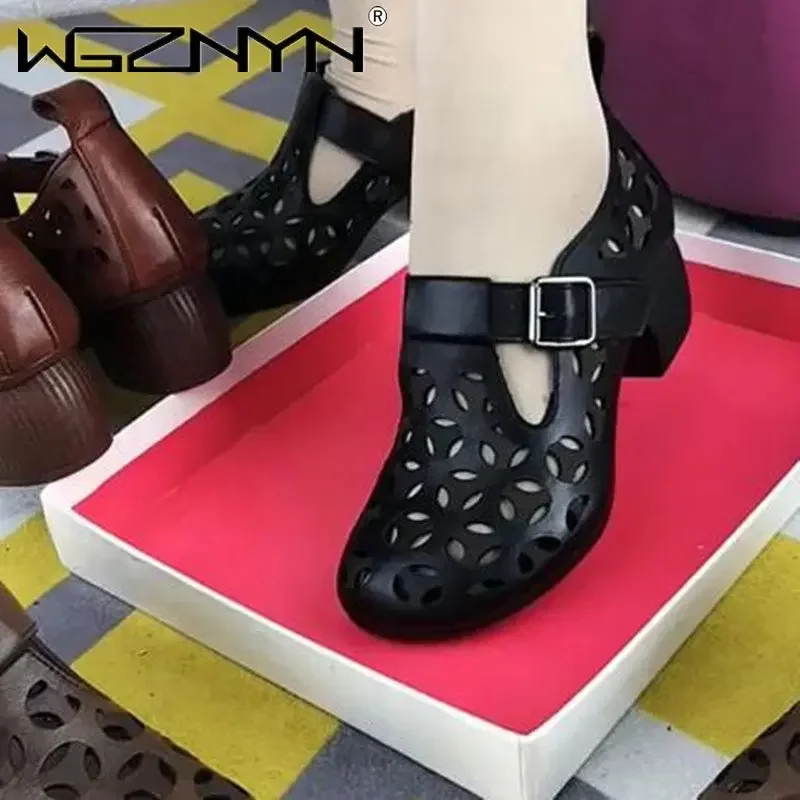 NEW Hollow Women Pump Fishnet Mesh Sandals 2023 Summer Handmade Retro Female Shoes Square Toe Sandals Women Heels Hsigh Sandals