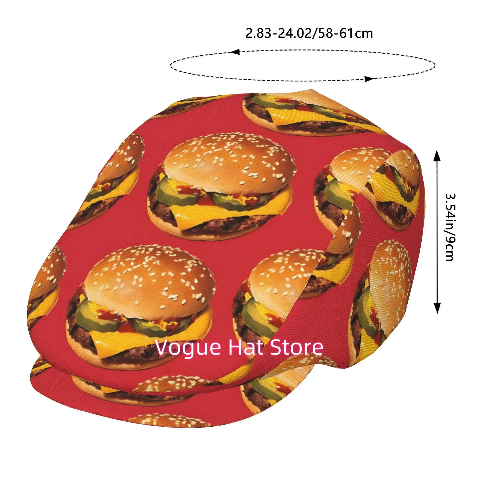 1pc Cheeseburger Mosaic All-Over Printed Beret, Retro Newsboy Cap, Unisex, Essential Fashion Accessory for Outdoor Leisure And F
