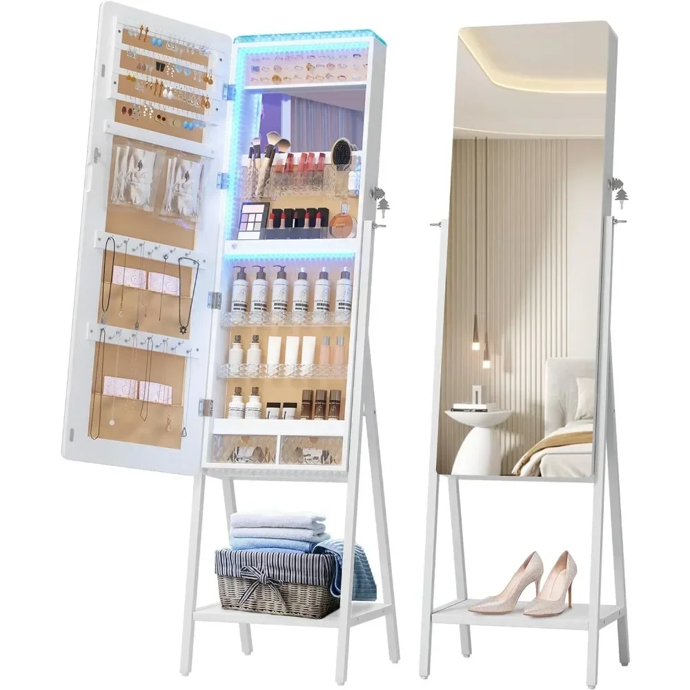 Armoire à miroir sur pied avec rangement pour bijoux, meubles de chambre à coucher, étagère astronomique, pleine longueur, W/ 2 portes de proximité, livraison gratuite