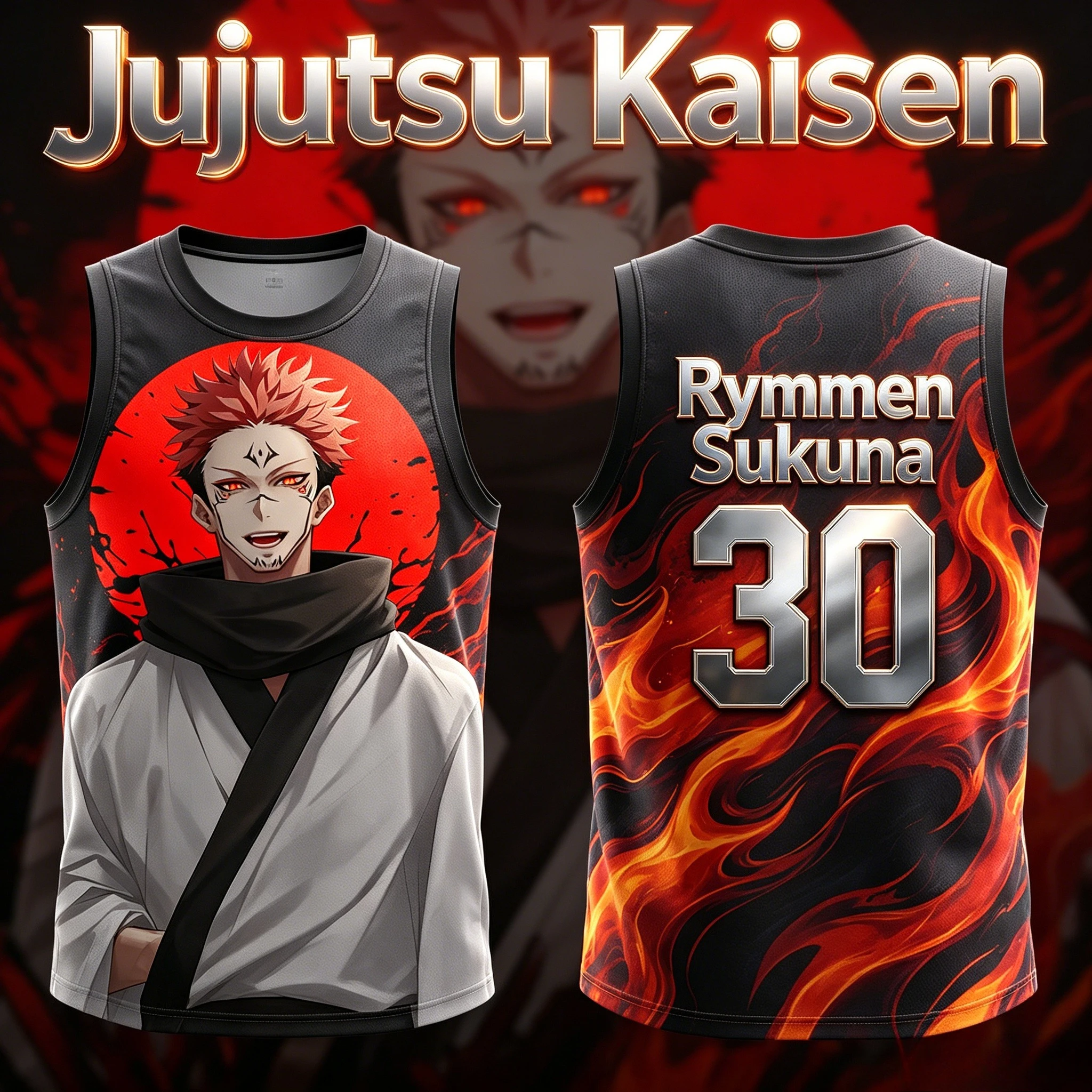 2026 Summer Hot Selling Jujutsu Kaisen Ryomen Sukuna 3D Printed Crew Neck Vest, Breathable Sports Unisex Y2K Trendy Top