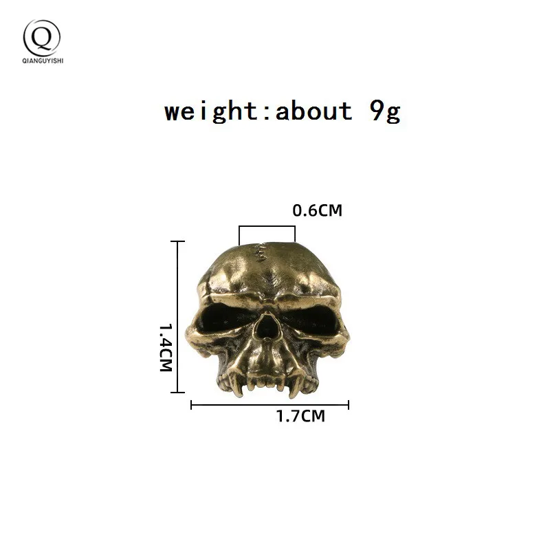 No Chin Skull Head Brass Knife Bead Punk Retro DIY Paracord Bracelet Accessories Outdoor EDC Tool Umbrella Rope Lanyard Pendants