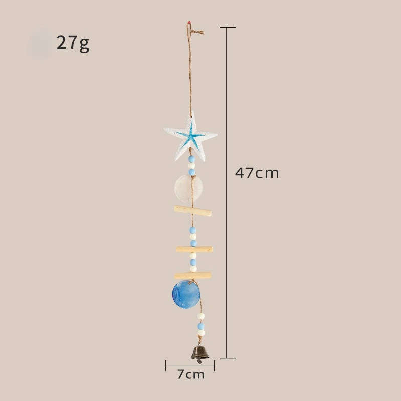 Mediterranean Style Wooden 3D Starfish Wind Chime with Shell Bells, Hanging Pendant Home Windowsill, Entryway Wall Decoration