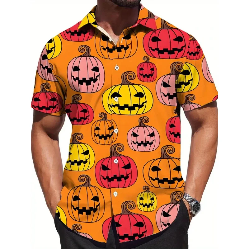 Nieuws 2025: Hawaii Horror Skull Ice Cream herenshirt bedrukt 3D-geprint revers Halloween-strandtop met één knop, unisex cadeau