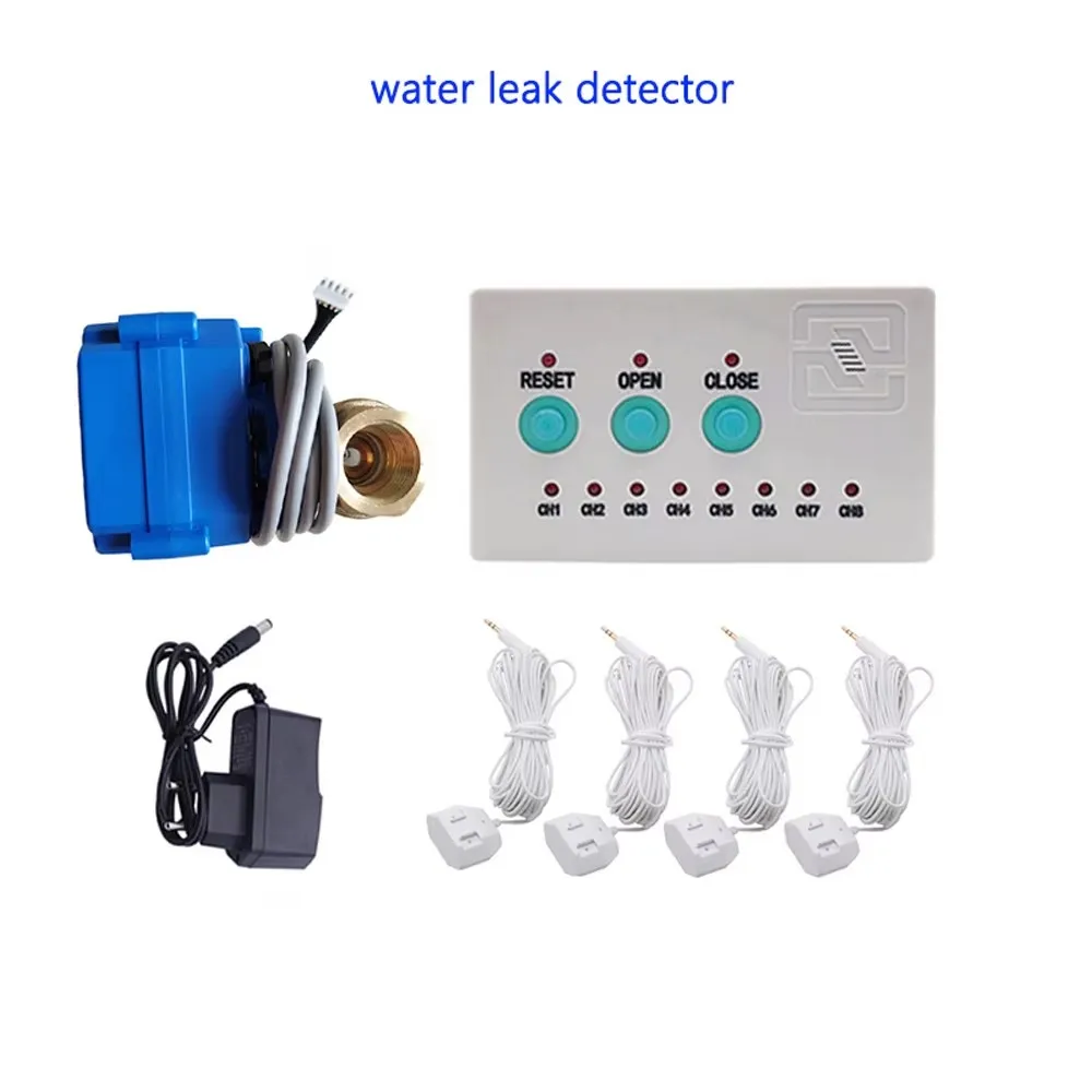 

Water Leak Detector Sensor Alarm System Locator for Home Hotel Leakage Monitor Auto Shut Off Flood Valve DN15 with 4pcs Cable