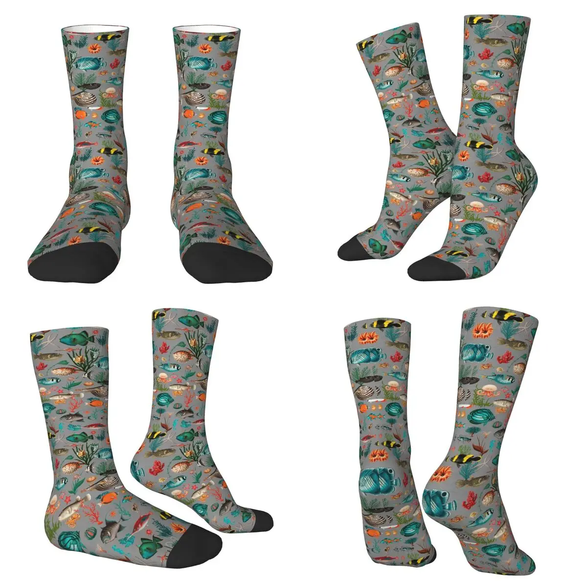 

Underwater World Fish Pattern Socks Harajuku Sweat Absorbing Stockings All Season Long Socks for Unisex Valentine's Day Gifts