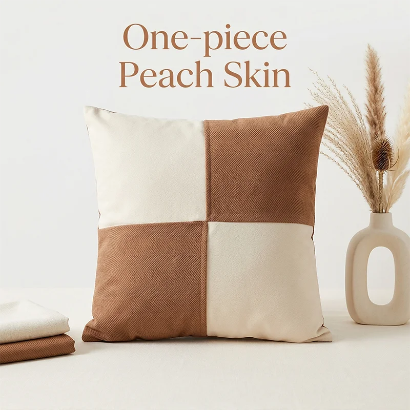 

40x40 Minimalist Boho Grid Stripe Cushion Cover Soft Throw Pillow Elegant Home Decor Living Room Bedroom Sofa Peach Skin 1 Pc