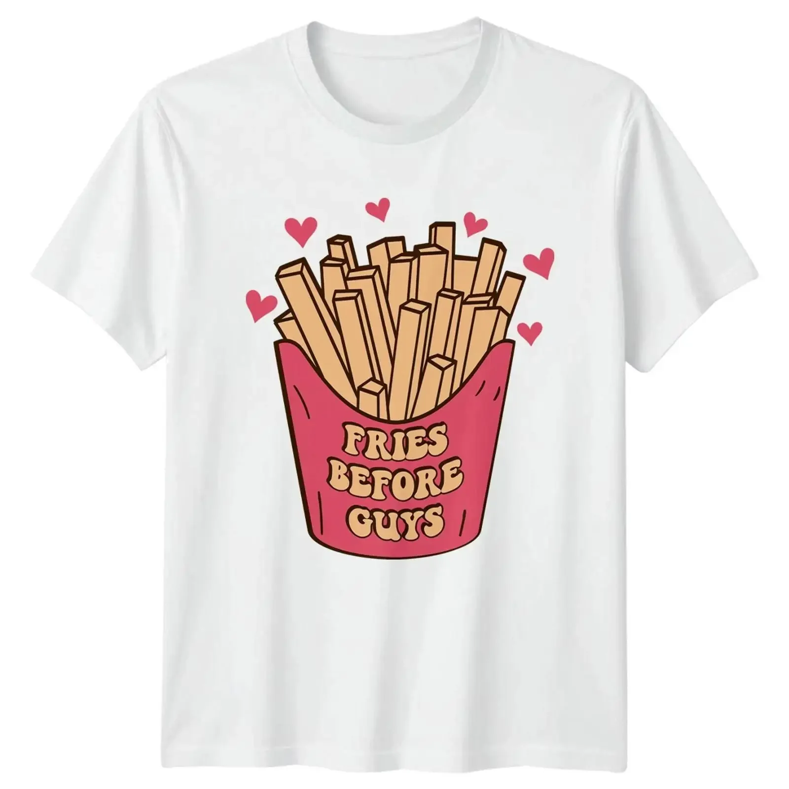 Fries Before Guys Damen T Shirt Fast Food Spruch Essen vintage Washed streetwear Casual Comfortable Soft Versatile