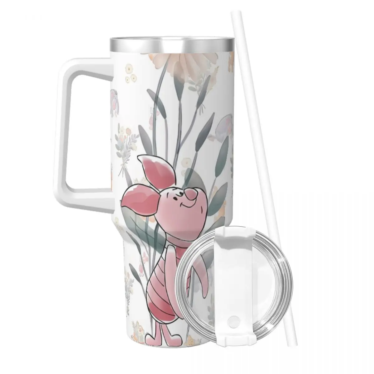 Winnie The Pooh Piglet MINISO Stainless Steel Tumbler Driving Thermal Mug With Straws and Lid Large Car Mugs Cold Drink Bottle