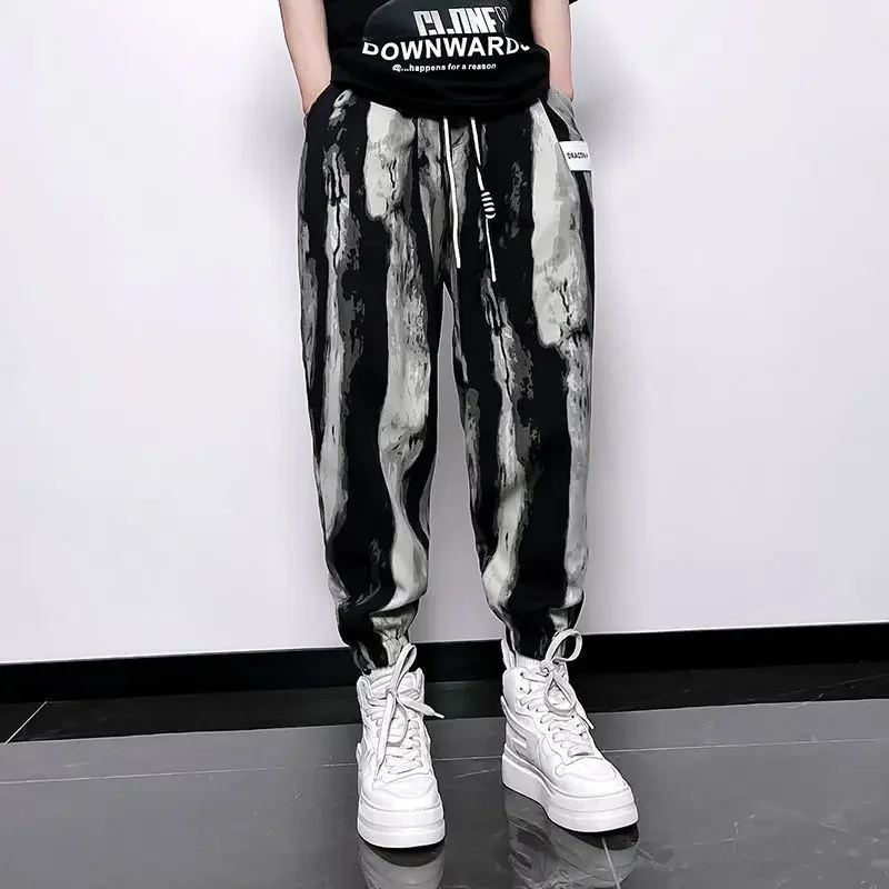 Men Clothing Spring Summer 2024 Chinese Style Men\'s Ice Silk Pants Thin National Fashion Printed Sports Pants Baggy Pants Homme