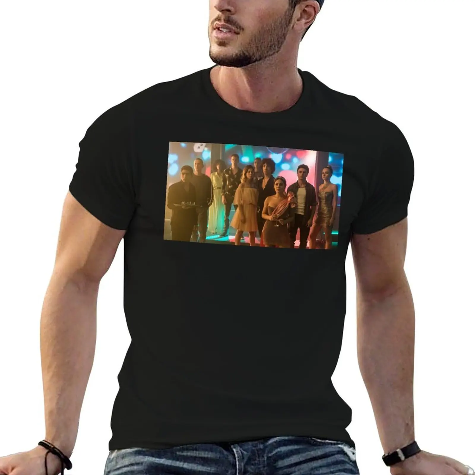 elite cast party scene T-Shirt Retro Style Print Casual Top