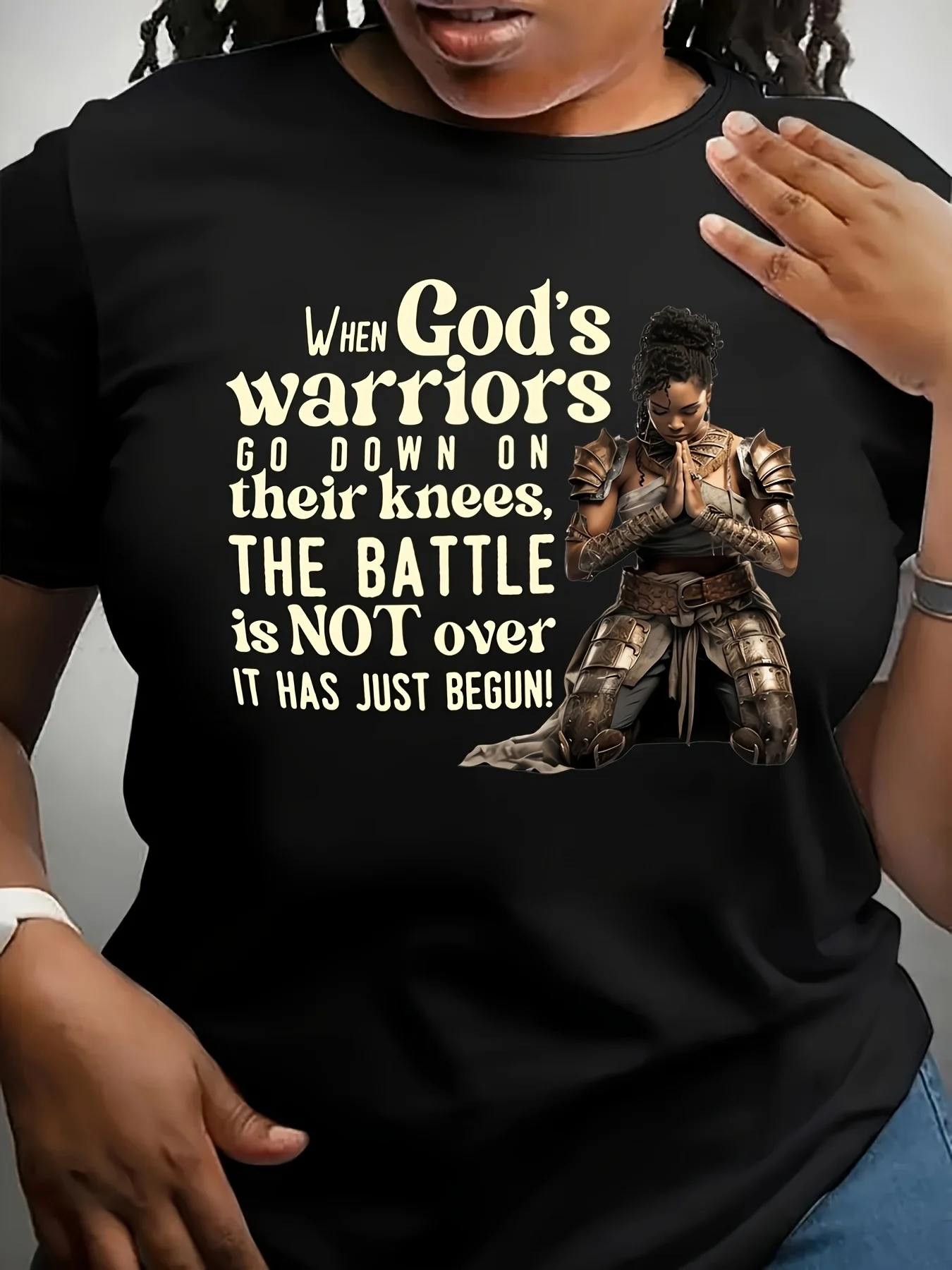 When God's Warriors Go Down on Their Knees Women's Tee - Inspirational Christian Graphic  Casual