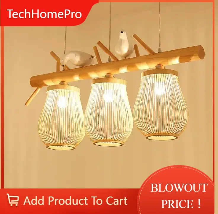 TechHPJapanese Tatami Wooden Bird LED Chandeliers Lamp Hade Bedroom Living Room Study Pendant Lamp Lighting Furniture Decor Lamp
