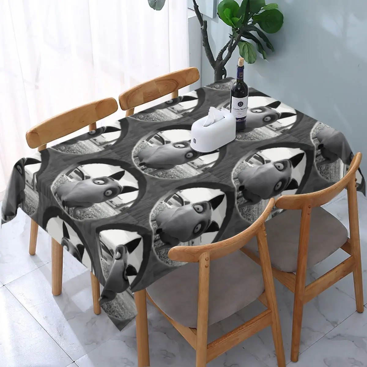 Custom Rectangular Waterproof Oil-Proof Disney Frankenweenie Sparky Tablecloth Backed Elastic Edge Table Covers Fit Table Cloth