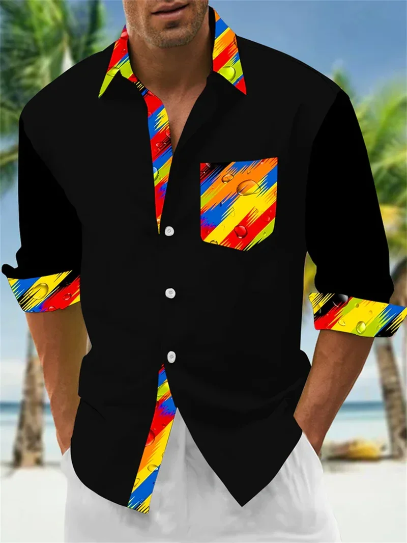 New Men's Ethnic Patterns Shirt Autumn Bee Casual Shirt Retro Shirt Long Sleeved Pattern Street Men Business Simplicity Clothing