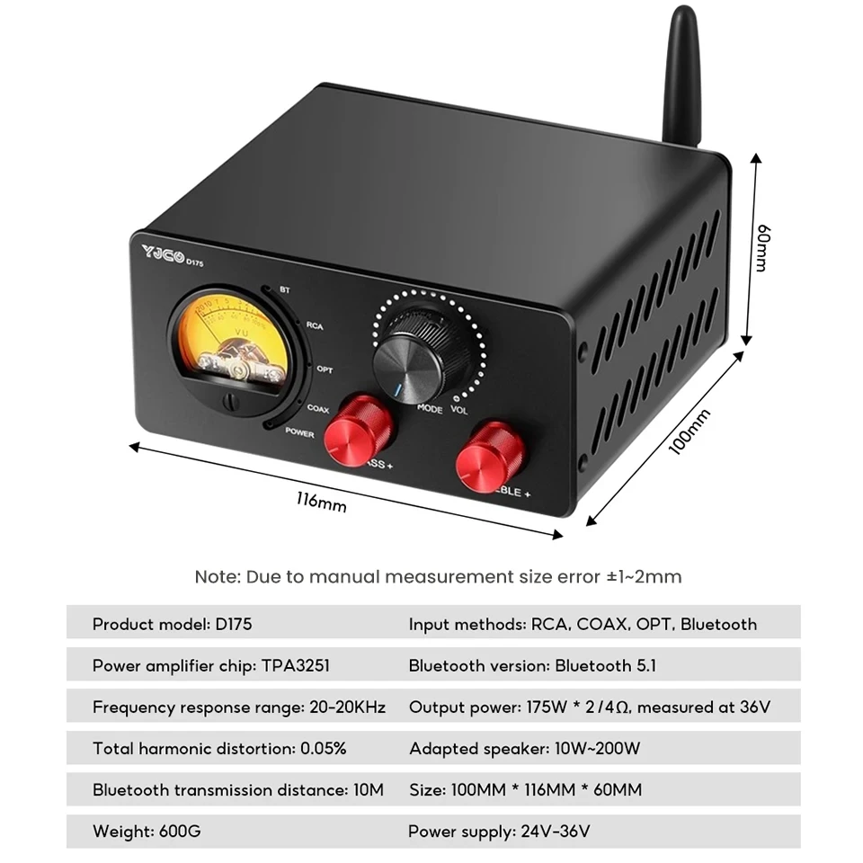 Lyele Audio TPA3251 Desktop Mini Digital Amplifier 5.1 Bluetooth Amplifier ES9038 Decoding Digital HiFi Sound Amplifier Vu Meter