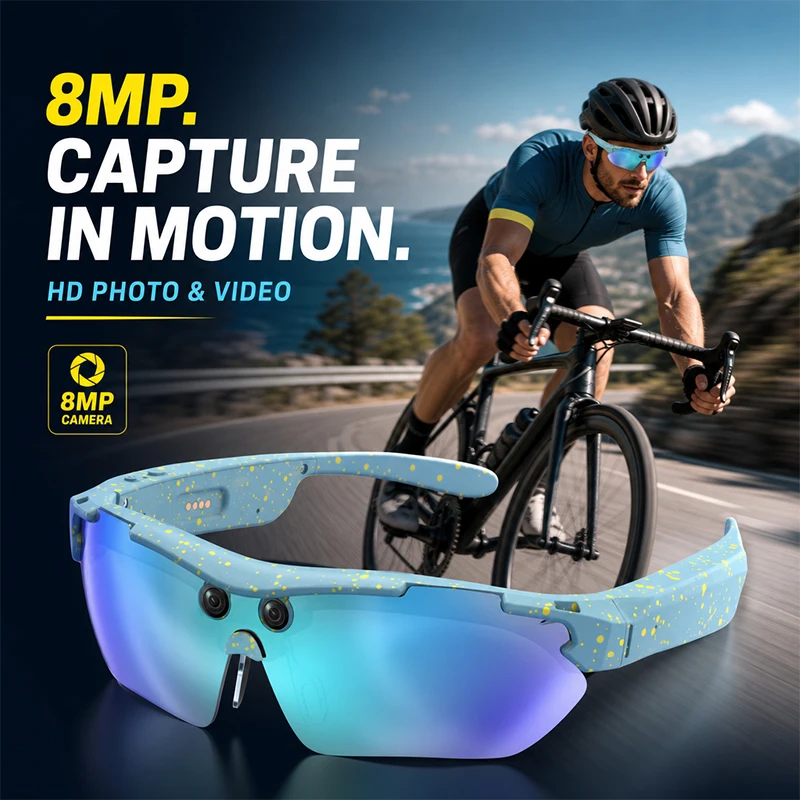 AI Smart Sports Cycling Goggle Sunglasses Men Women With Camera Video Recording Bluetooth Calling Translator Eyewear UV400 Shade