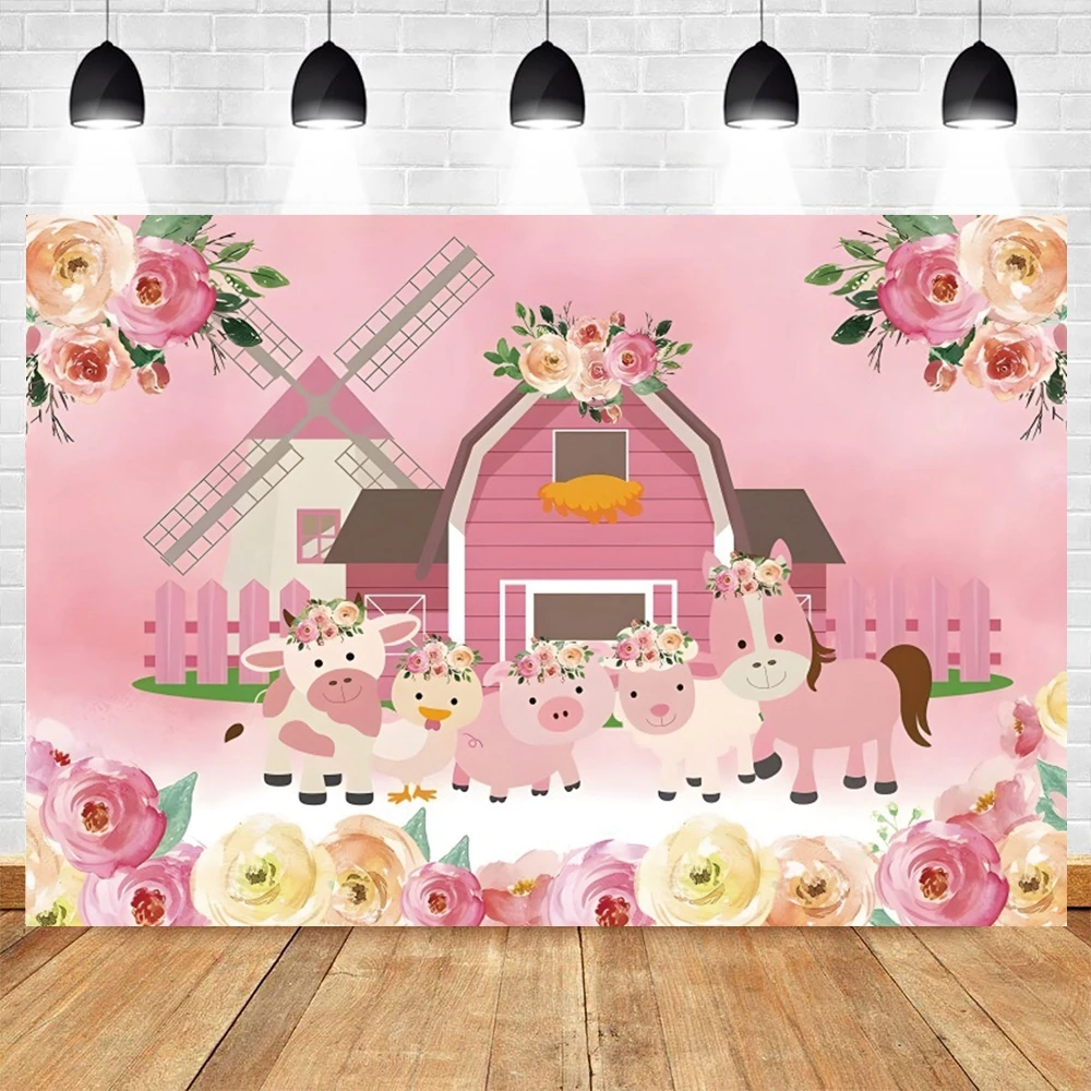 Cartoon Farm Barn Tractor Animal Newborn Baby Birthday Backdrop Photography Background Photocall Photo Studio Party Decor Prop