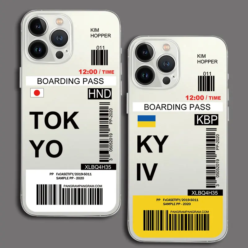 World City Travel Ticket New York London Label Phone Case For iPhone 11 7 8 Plus SE2 14 13 12 Pro Max XS X XR Transparent Cover