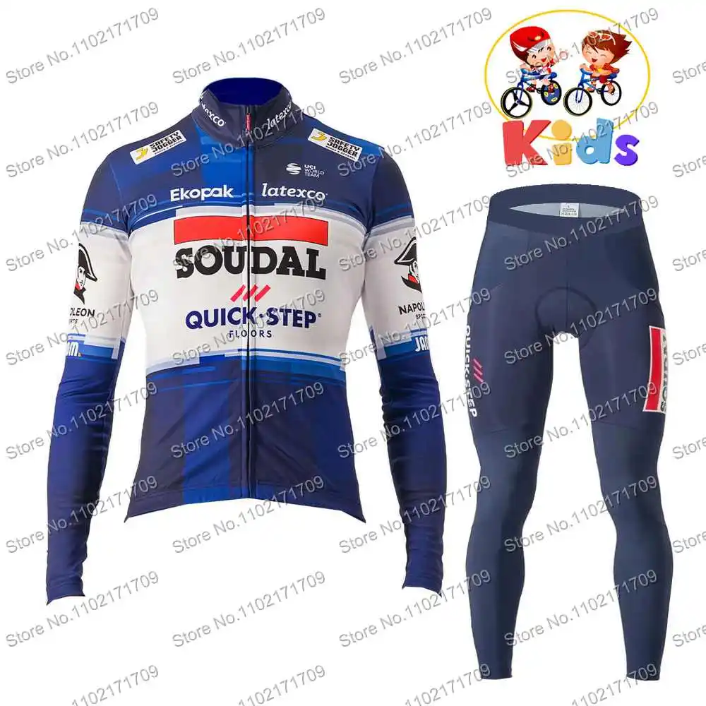 Kids Team Soudal Quick Step 2024 Cycling Jersey Set Boys and Girls Long Sleeve Cycling Clothing Blue Red Maillot de Cyclisme