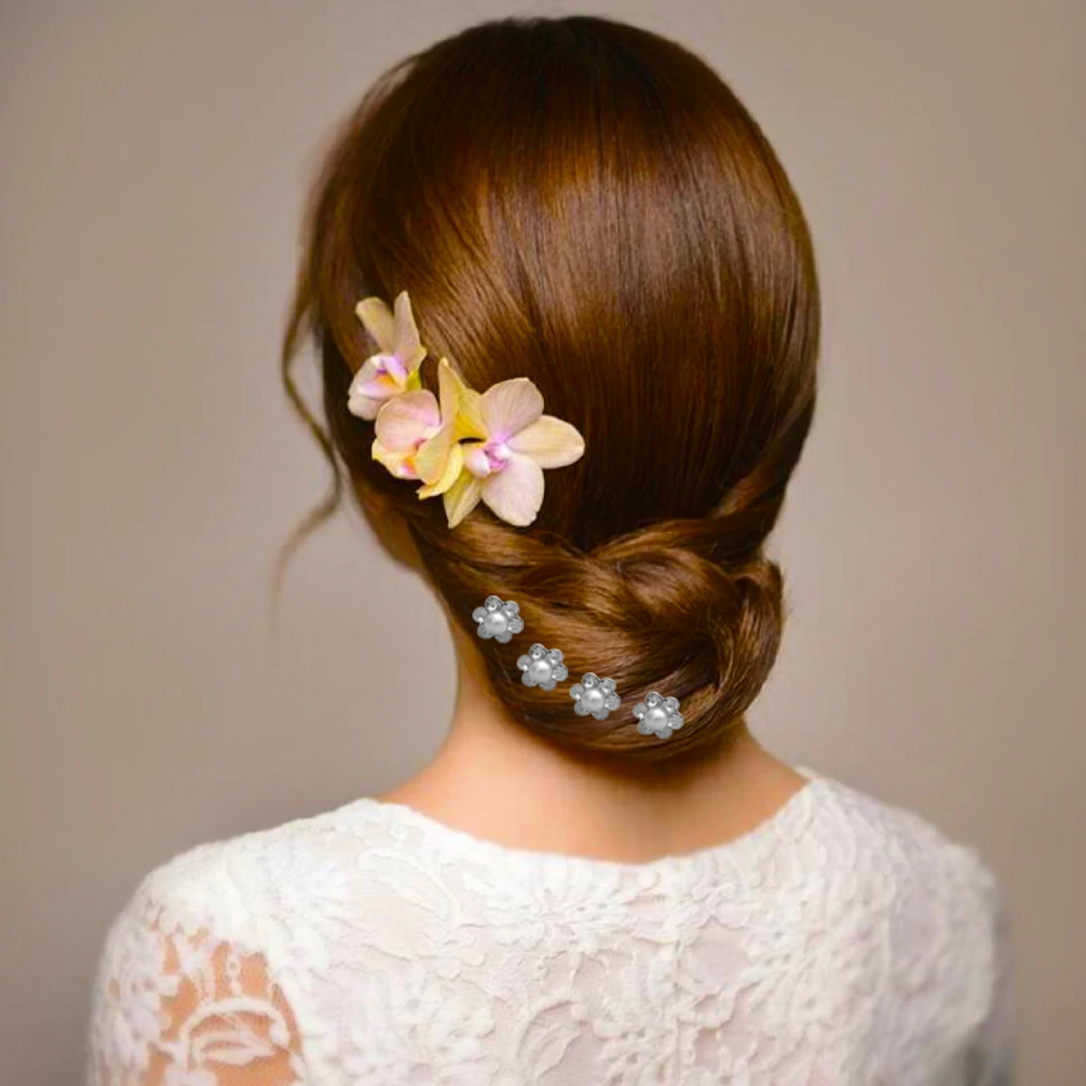 

40pcs Flower Bridal Hairpin Hairpins Elegant Plastic Flowers Rhinestone Decorated Bridal Wedding Hair Claw Clips