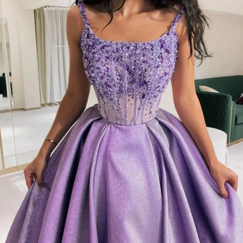 NA325 Customized Lavender Women Prom Dresses Scoop Pearls Beading A Line Long Formal Special Occasion Dress Party Evening Gown