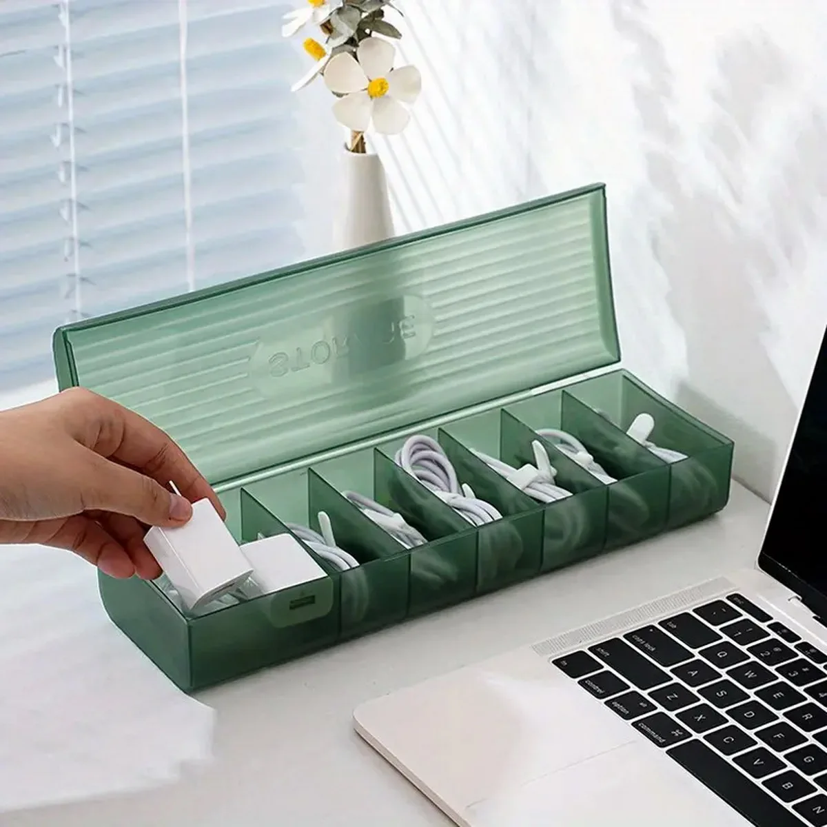 Desktop Cable Organizer Box with Lid - Neatly Arrange Your Charging Cables Winder Mobile Phone Data Cable Storage Solution