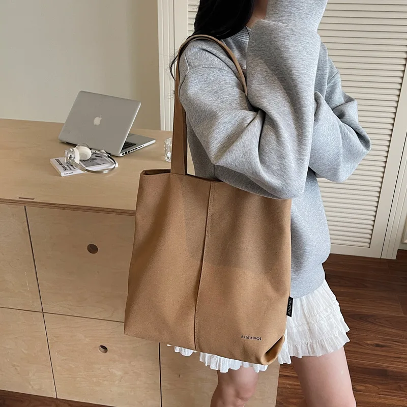 

Elegant Retro Texture Tote Bag Simple Large Capacity Single Shoulder Bag Casual Patchwork Shopping Canvas Bag