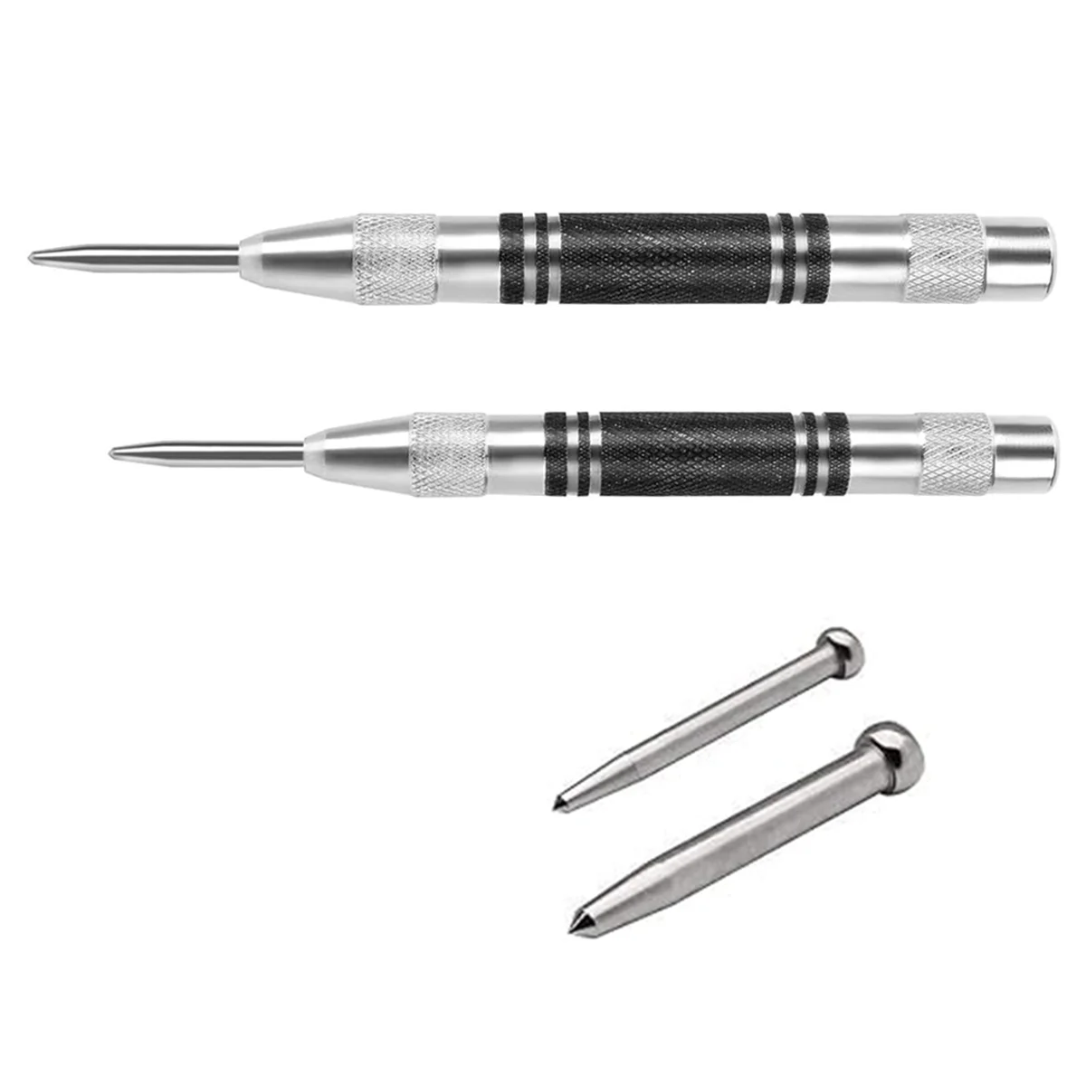 Hot 2 Pack Automatic Center Punch 5 Inch&6 Inch with Replaceable Tips Heavy Duty Spring Loaded Center Punch