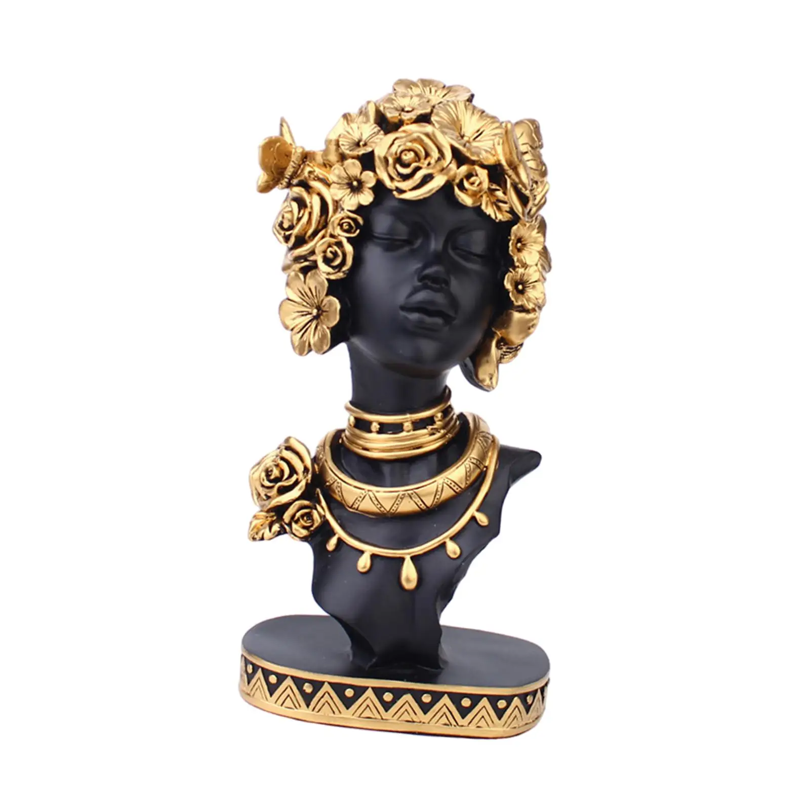 Black African Woman Figurine Statue Resin Art Decor Sculpture Exotic Tribal Lady Piece for Desk Shelf Mantle Cabinet