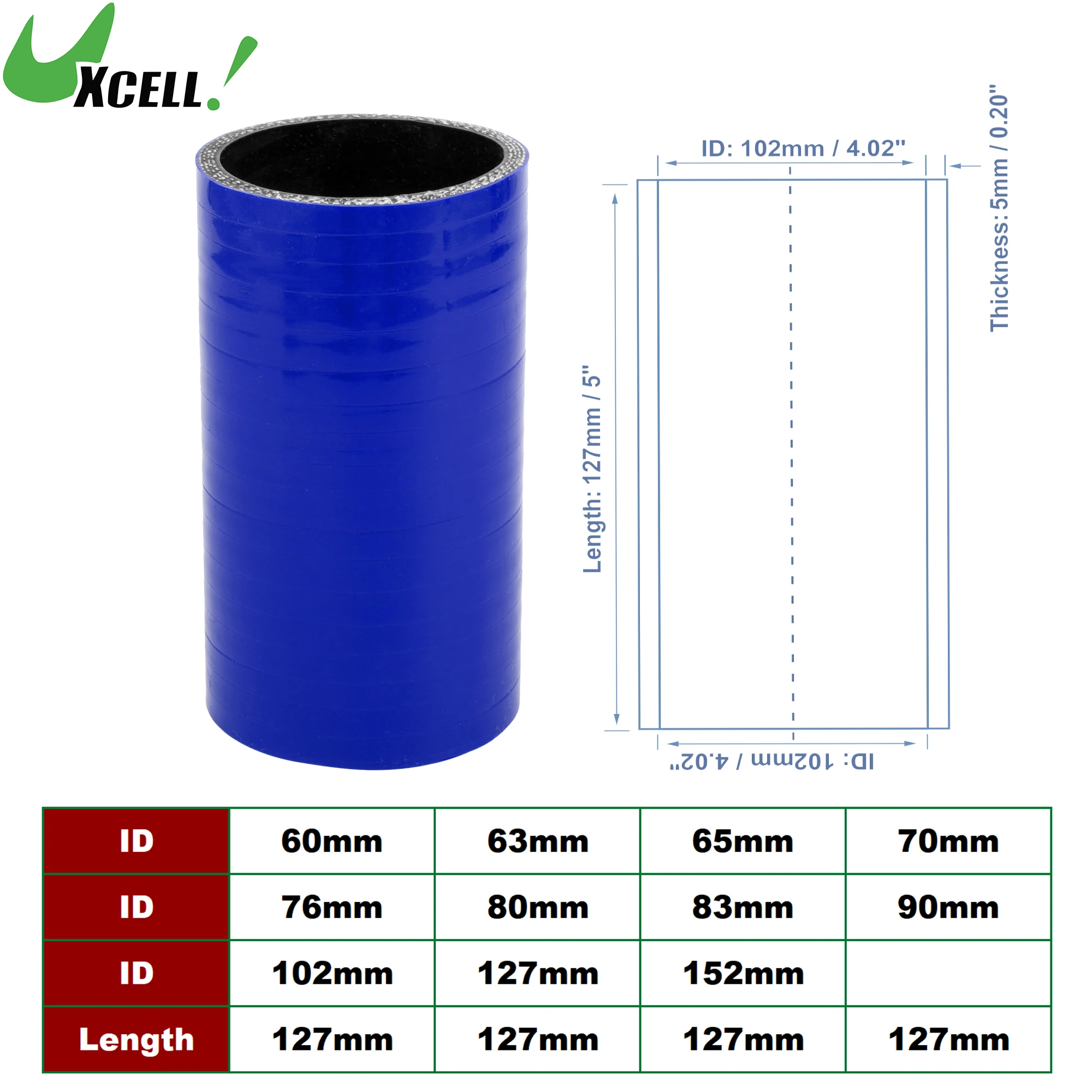 

UXCELL 60/63/65/70/76/80/83/90/102/127/152mm ID 127mm Length 0 Degree 4-Ply Reinforced High Temp Car Silicone Coolant Hose